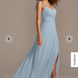 David’s Bridal Ruffle Spaghetti Strap Chiffon Dress - Size 18 Dusty Blue
